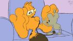 16:9 3_toes anthro chair domestic_cat duo feet felid feline felis foot_grab foot_rub furniture garfield_(series) garfield_the_cat male mammal mouse murid murine rodent sitting soles spread_toes toes vortex_imp widescreen