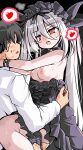  1boy 1girl after_kiss azur_lane black_background black_dress black_hair blush breasts commander_(azur_lane) dress fang frilled_dress frilled_headwear frills from_side heart hetero hickey lipstick_mark long_bangs long_hair long_sleeves looking_at_another nipples open_mouth pussy_juice red_eyes sex simple_background small_breasts smile spoken_heart straddling sweat tsuzuri_(tuzuri) twintails upright_straddle vampire_(azur_lane) vampire_(meta)_(azur_lane) very_long_hair 