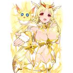  blonde_hair breasts character_request creature dragon_tail hatch horns kusaka_souji large_breasts long_hair looking_at_viewer official_art open_mouth red_eyes solo tail transparent_background uchi_no_hime-sama_ga_ichiban_kawaii yellow 