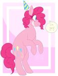 2017 alpha_channel ambiguous_gender blue_eyes blue_outline blush blush_stickers clothing cutie_mark dialogue digital_drawing_(artwork) digital_media_(artwork) earth_pony english_text equid equine eyelashes feral flat_colors friendship_is_magic full-length_portrait fur handwritten_text hasbro hat headgear headwear hi_res horse jaspering mammal mane my_little_pony on_hind_legs outline party_hat pink_blush pink_body pink_fur pink_mane pink_tail pinkie_pie_(mlp) pony portrait simple_background smile snout solo speech_bubble starry_eyes stated_homosexuality stated_sexuality tail talking_feral teeth text unguligrade watermark