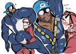  absurdres archie_(pokemon) armpit_focus ass_grab bandana bara beard black_skin blush colored_skin diving_suit facial_hair glasses highres male_focus mawile123 maxie_(pokemon) muscular muscular_male pokemon pokemon_oras red_hair smelling_armpit surprised team_aqua team_magma 