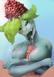  2016 alien anthro big_breasts breasts creepy erection female flora_fauna human human_on_anthro humanoid humanoid_penis interspecies leaves long_tongue mammal monster_girl open_mouth penis plant sex solo_focus starbound tinyfaceart titfuck tongue tongue_out video_games 