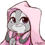  clothing disney dress female fur grey_fur jewelry judy_hopps lagomorph long_ears mammal necklace pink_nose purple_eyes rabbit smile zootopia りくお 