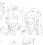  ahoge animalization asashimo_(kantai_collection) cat dainamitee female_admiral_(kantai_collection) greyscale guinea_pig hair_over_one_eye hair_ribbon handheld_game_console inazuma_(kantai_collection) kantai_collection monochrome multiple_girls nintendo_3ds non-human_admiral_(kantai_collection) plasma-chan_(kantai_collection) ponytail ribbon sakawa_(kantai_collection) sarashi traditional_media translated turtle whiskers 