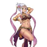  arm_strap arm_up bracelet bracer character_request dancer dark_skin green_eyes hand_behind_head harem_outfit houtengeki jewelry leg_lift looking_at_viewer midriff navel official_art sidelocks silver_hair smile solo thigh_strap transparent_background uchi_no_hime-sama_ga_ichiban_kawaii 