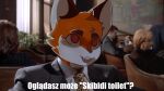 american_psycho anthro brown_ears canid canine clothed clothing dwun_salazar dwunny1 fox fur humor male mammal orange_body orange_fur photo_background photo_manipulation photography_(artwork) polish_text red_eyes skibidi_toilet solo text white_body white_fur