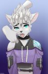 absurd_res anthro canid canine canis claws clothed clothing disembodied_hand duo eyebrows femboy fingers hi_res jack_wyatt male mammal open_mouth tongue tongue_out vikifox wolf