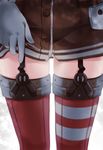  amatsukaze_(kantai_collection) armor ass_visible_through_thighs asymmetrical_legwear black_panties buttons close-up dress garter_straps gloves kantai_collection lace lace-trimmed_panties legs_apart lower_body microdress out_of_frame panties red_legwear solo striped striped_legwear thighhighs transparent underwear white_gloves yumekii 