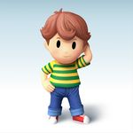  1boy 3d black_eyes brown_hair gradient gradient_background looking_at_viewer male_focus mother_4 solo super_smash_bros. travis_(mother_4) white_background 