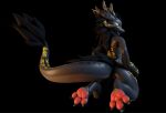 3_toes 3d_(artwork) animal_humanoid blender_(artwork) claws digital_media_(artwork) dragon dragon_humanoid feet hair hi_res horn humanoid male mosterdhx mythological_creature mythological_scalie mythology nude open_mouth pawpads paws runes scalie simple_background smile solo tail toes