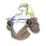 anthro belly blonde_hair breasts clothed clothing curvy_figure female fish hair jaana_(nuclear_wizardo) lutherine marine midriff navel shark sharp_teeth slightly_chubby smile solo teeth white_body