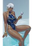  1girl absurdres animification breasts brown_eyes cirenk dark-skinned_female dark_skin highres large_breasts looking_at_viewer marvel smile solo storm_(x-men) swimsuit very_dark_skin x-men x-men_(anime) 