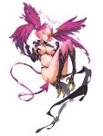  1girl absurdres animal_feet breasts covered_nipples cropped_jacket demon_girl demon_tail floating full-body_tattoo harpy head_wings highres jacket large_breasts monster_girl open_clothes open_jacket original pink_hair short_hair solo tail tattoo thelastsliver wings 