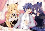  braids date_a_live dress drink food fruit itsuka_shidou male photoshop scan strawberry tagme_(character) tsunako yatogami_tohka 