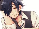  black_gloves black_hair eyepatch gloves male_focus rio_(rio_01) shokudaikiri_mitsutada smile solo touken_ranbu upper_body yellow_eyes 