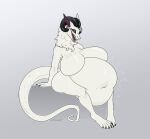  belly big_belly big_breasts black_horn breasts cmitchell female green_eyes hi_res horn long_ears long_tail solo synx tail vore white_body white_skin 