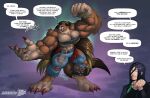  agonwolfe anthro big_muscles canid canine canis claws clothing dialogue digitigrade female hair hi_res huge_muscles humanoid hyper hyper_hands hyper_muscles long_hair mammal multicolored_body muscular mythological_canine mythological_creature mythology red_eyes torn_clothing were werecanid werecanine werewolf wolf 