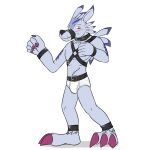 1:1 anthro armcuffs bandai_namco barefoot bdsm belt belt_buckle blue_body blue_fur blush briefs briefs_only buckle bulge canid canine claws clothed clothing collar digimon digimon_(species) feet fur fuze half-closed_eyes harness hi_res legcuffs male mammal muzzle_(object) muzzle_strap muzzled narrowed_eyes purple_claws purple_eyes shadow simple_background solo teeth_showing tighty_whities topless translucent translucent_briefs translucent_clothing translucent_underwear underwear underwear_only weregarurumon white_background white_briefs white_clothing white_underwear