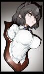  amputee animal_humanoid bear big_breasts bisected black_hair breasts brown_bear_(kemono_friends) brown_eyes clothing corpse death disability female gore hair hi_res humanoid kemono_friends mammal mammal_humanoid missing_arm nipple_outline open_mouth ribbons shidagani shirt short_hair solo taxidermy taxidermy_mount topwear ursid_humanoid 