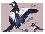 2018 anthro avian barefoot beak bird black_beak black_body black_clothing black_feathers black_shirt black_t-shirt black_topwear bottomwear brown_text character_name clothed clothing corvid digital_drawing_(artwork) digital_media_(artwork) digitigrade dot_eyes eyebrows feathered_wings feathers feet feral flat_colors fully_clothed graphic_tee grey_background grey_bottomwear grey_clothing grey_shorts grey_tongue handwritten_text jaspering kerchief magpie_(corvid) male male_anthro model_sheet multiple_forms neckerchief on_one_leg open_beak open_mouth open_smile oscine outline passerine pupils red_eyes red_kerchief red_neckerchief red_pupils shirt shorts simple_background smile solo speech_bubble standing t-shirt tail tail_feathers text tongue topwear watermark white_body white_feathers white_outline wings