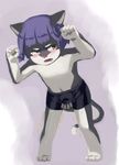  anthro black_fur blush bulge cat clothed clothing cub feline fur grope hair male mammal open_mouth purple_hair topless underwear white_fur young うまに 