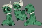  aggressykhressy anthro black_sclera collar creeper_(minecraft) eyelashes female flower flower_crown genitals green_body green_skin green_tongue grey_background microsoft minecraft mojang musk narrowed_eyes plant pupils pussy quadruped red_eyes short_tail simple_background solo spread_legs spreading tail tongue tongue_out white_collar white_pupils xbox_game_studios 
