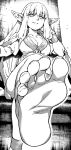  2024 5_toes bangs barefoot breasts cleavage clothed clothing elf feet female foot_focus frieren_beyond_journey&#039;s_end greyscale hi_res humanoid humanoid_feet humanoid_pointy_ears ireading62 monochrome not_furry plantigrade serie_(frieren) soles solo toes 