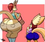  anthro big_butt brown_hair butt butt_cleavage canid canine clothing curvy_figure duo eyewear female fennec_fox fluffy fluffy_tail fox freckled_butt freckled_face freckles glasses grace_macpodie hair huge_butt huge_ears kangaroo macropod mammal marsupial mature_female orange_hair ponytail purse shannon_zerdah shopping short_stack size_difference tail tansau thick_thighs true_fox voluptuous wardrobe_malfunction wide_hips 