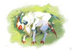  absol artemis_(disambiguation) artemis_the_absol claws cuddling female field flower furry generation_3_pokemon hi_res husband_and_wife male married_couple meadow nintendo peaceful plant pokemon pokemon_(species) rest_in_peace scythe_horn scythe_tail sleeping 