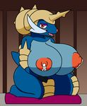  2016 anthro areola big_breasts blush breasts digital_media_(artwork) female huge_breasts lactating mammal milk mr.under mustelid nintendo nipples nude open_mouth otter pok&eacute;mon red_eyes samurott shell smile solo thick_thighs video_games wide_hips 