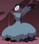 2023 anthro beak bed big_butt blush blush_lines butt duo facesitting feathers furniture hand_on_butt helluva_boss hi_res huge_butt huge_thighs looking_back male nude on_bed owl_demon purple_sclera raised_tail red_sclera simple_background sitting_on_another species_request stolas_(helluva_boss) tail tail_feathers thick_thighs vantablackbox 