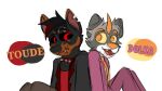  anthro canid canine canis collar dobermann domestic_dog dulka_(the_non_raccoon) duo duo_focus group hi_res hybrid lusterflix male male/male mammal pinscher procyonid raccoon red_eyes scar the_non_raccoon toude_(the_non_raccoon) yellow_eyes 