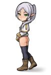  2024 boots bottomless butt clothed clothing elf female footwear frieren frieren_beyond_journey&#039;s_end green_eyes grey_hair hair hi_res humanoid humanoid_pointy_ears loodncrood not_furry simple_background solo 