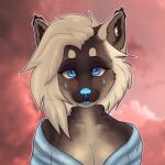  anthro blonde_hair blue_eyes canid canine canis female hair larzali looking_at_viewer mammal solo wolf 