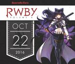  2016 belt black_footwear black_hair black_legwear blake_belladonna boots bow breasts closed_mouth copyright_name ein_lee expressionless hair_bow halter_top halterneck holding holding_sword holding_weapon large_breasts long_coat long_hair midriff navel official_art roosterteeth rwby solo standing sword thigh_boots thighhighs weapon white_coat yellow_eyes 