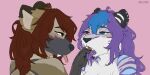  african_wild_dog anthro big_breasts blue_eyes blush bodily_fluids breasts brown_body brown_fur canid canine digital_media_(artwork) duo felid female female/female fur hair heterochromia hi_res leopard lisikazima mammal mawplay mouth_shot nude open_mouth pantherine purple_hair rakzorg saliva saliva_on_tongue saliva_string simple_background sketch smile snow_leopard spots teeth tongue tongue_out trans_(lore) trans_woman_(lore) vore 