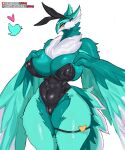  anthro avian big_breasts bird blush breasts camel_toe clothed clothing feathers female fur girlsay heart_symbol hi_res looking_at_viewer simple_background solo thick_thighs white_background wings 