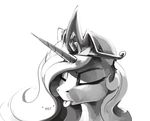  crown dimfann english_text equine eyes_closed female feral friendship_is_magic greyscale hair horn mammal monochrome my_little_pony princess_celestia_(mlp) simple_background solo text tongue unicorn white_background 