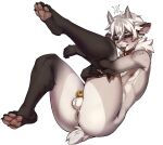 absurd_res anthro anus balls bovid butt caprine chastity_device claws collar femboy genitals goat hi_res hindpaw looking_at_viewer male mammal paws piercing romarom short_tail simple_background solo tail tongue tongue_piercing 
