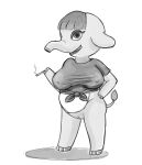  absurd_res animal_crossing anthro clothed clothing event_horizon female genitals hand_on_hip hi_res humanoid nintendo nipple_outline no_underwear opal_(animal_crossing) pussy shirt smoking solo tied_shirt topwear villager_(animal_crossing) 