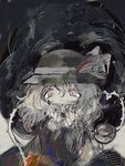  anabone bangs bow commentary_request expressionless eyeball grey_eyes hair_between_eyes hat hat_bow hat_ribbon heart heart_of_string highres komeiji_koishi long_sleeves looking_at_viewer plant ribbon shirt short_hair silver_hair solo third_eye thorns touhou upper_body vines wide_sleeves 