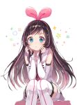  1girl bad_id bad_pixiv_id bare_shoulders blue_eyes blush bow brown_hair hairband hands_on_own_face kizuna_ai kizuna_ai_inc. long_hair looking_at_viewer m2_(guvn5745) multicolored_hair navel open_mouth sailor_collar shirt shorts simple_background sitting solo streaked_hair thighhighs virtual_youtuber white_background 