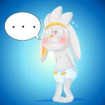  absurd_res ambiguous_gender blue_background blush bodily_fluids clothed clothing conditional_dnp diaper diaper_only ellipsis embarrassed generation_8_pokemon hand_on_butt hi_res jordanfrechet knock-kneed mostly_nude nintendo pokemon pokemon_(species) raboot simple_background solo speech_bubble surprised_expression sweat sweatdrop topless wide_eyed 