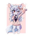  accessory anakoluth anthro bow_ribbon chibi clothed clothing domestic_cat felid feline felis female fur hair hair_accessory hair_bow hair_ribbon hi_res hoodie mammal open_mouth paws red_eyes ribbons solo stretching topwear white_body white_fur white_hair yawn 