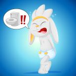  absurd_res ambiguous_gender blue_background blush bodily_fluids clothed clothing conditional_dnp desperation diaper diaper_fetish diaper_only embarrassed exclamation_point eyes_closed fur generation_8_pokemon hi_res jordanfrechet mostly_nude nintendo open_mouth pokemon pokemon_(species) potty_dance raboot simple_background solo speech_bubble sweat sweatdrop toilet topless white_body white_fur 