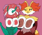  2016 anthro big_breasts blush breasts canine delphox digital_media_(artwork) female flora_fauna florges flower fox frown huge_breasts inner_ear_fluff mammal mr.under nintendo nipples plant pok&eacute;mon pok&eacute;morph simple_background smile video_games 