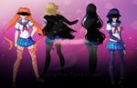  bandages black_hair blonde_hair blue_hair jacket_on_shoulders long_hair megami_saiko multiple_girls oka_ruto_(yandere_simulator) open_mouth orange_hair osana_najimi_(yandere_simulator) osoro_shidesu school_uniform serafuku short_hair thighhighs twintails yandere_simulator zettai_ryouiki 