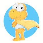  absurd_res ambiguous_gender anthro barefoot bottomless butt cape circular_frame clothed clothing feet hi_res jordanfrechet koopa koopa_troopa looking_back mario_bros nintendo reptile scalie shirt simple_background solo super_koopa_troopa tank_top topwear turtle white_background 