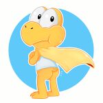 absurd_res ambiguous_gender anthro barefoot bottomless butt cape circular_frame clothed clothing feet hi_res jordanfrechet koopa koopa_troopa looking_back mario_bros nintendo reptile scalie shirt simple_background solo super_koopa_troopa tank_top topwear turtle white_background