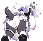  anthro big_breasts bow_accessory breasts butt canid canine clothing ear_piercing female frilly frilly_clothing fur genitals hi_res huge_breasts hurbles hyper hyper_breasts leggings legwear mammal multicolored_body multicolored_fur piercing pussy solo spread_butt spreading tail 
